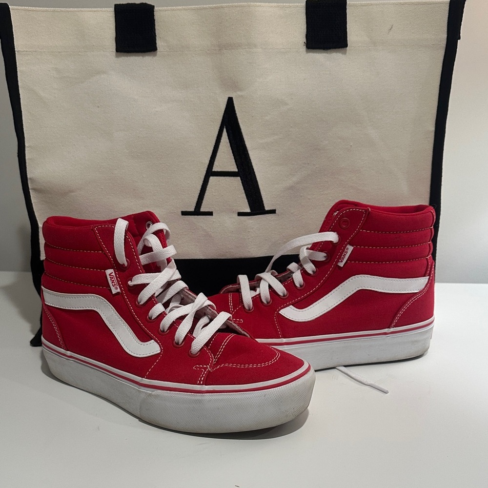 Vans Red and White High-Top Sneakers Size 9.5